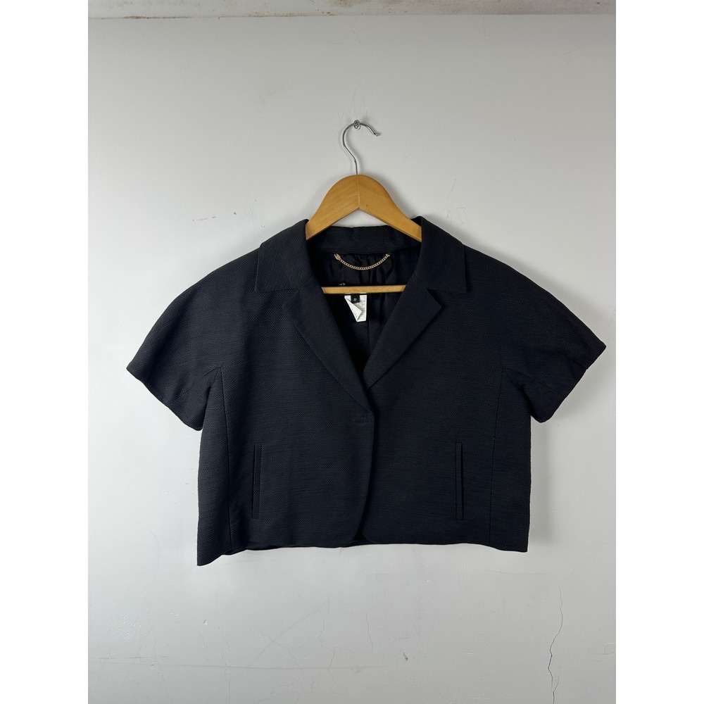 Lida Baday Black Cotton Silk Blend Cropped Short Sleeve Blazer Jacket Size 10